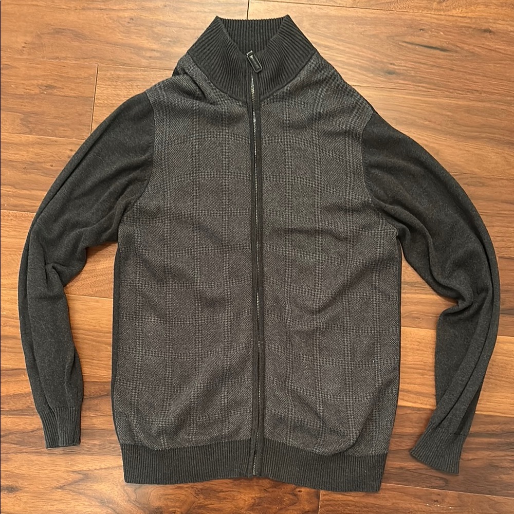 Gray Zip Up Sweater with High Collar